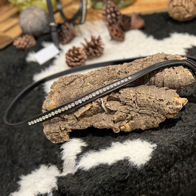 black leather dog lead with clear crystal studs 