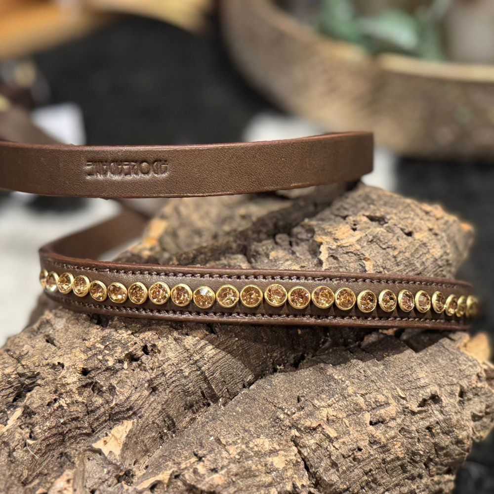 brown leather figure 8 head collar with gold crystal studs 