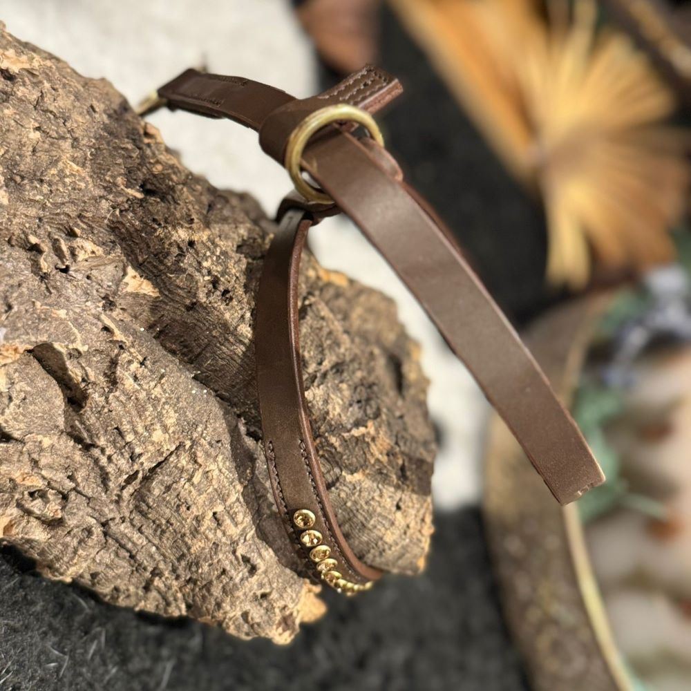 brown leather figure 8 head collar with gold crystal studs 