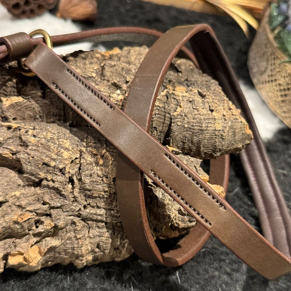 brown leather dog head collar 